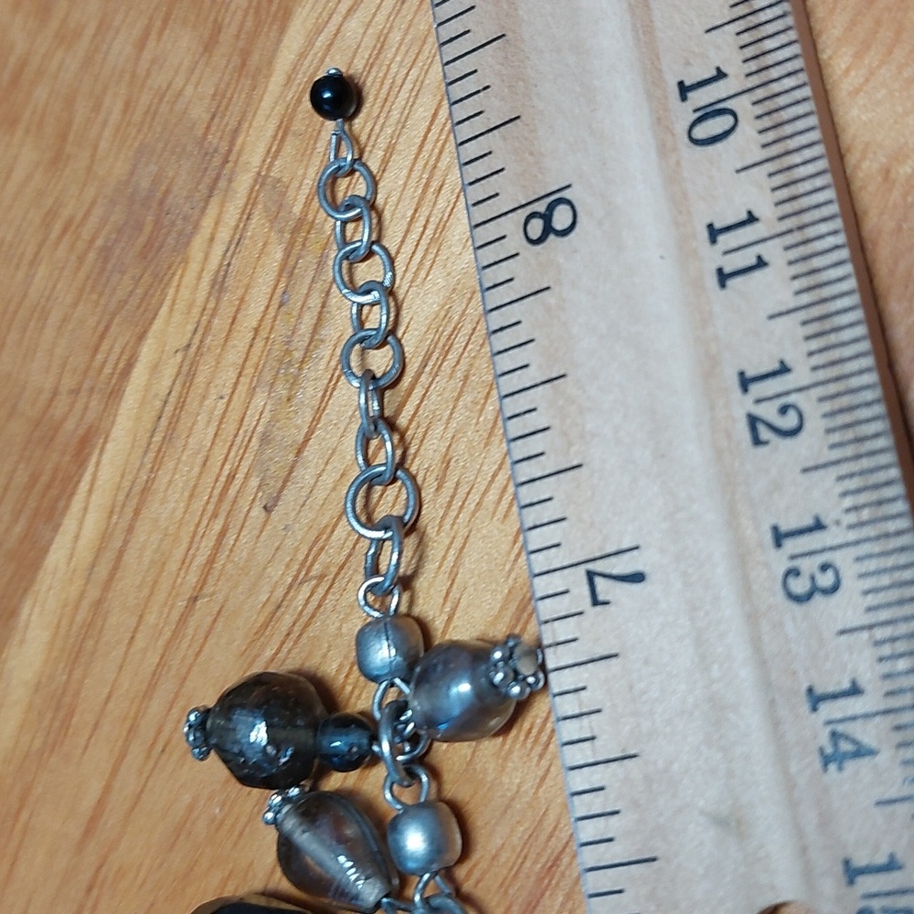 Silvertone Glass Bead Charm Bracelet Brown Stone Leaf Boho - Picture 5 of 6